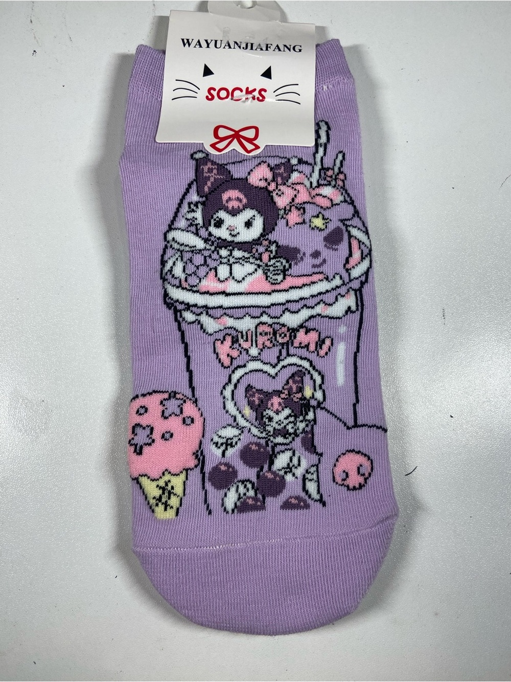 WAYUANJIAFANG Purple Cute Character Bubble Tea Socks